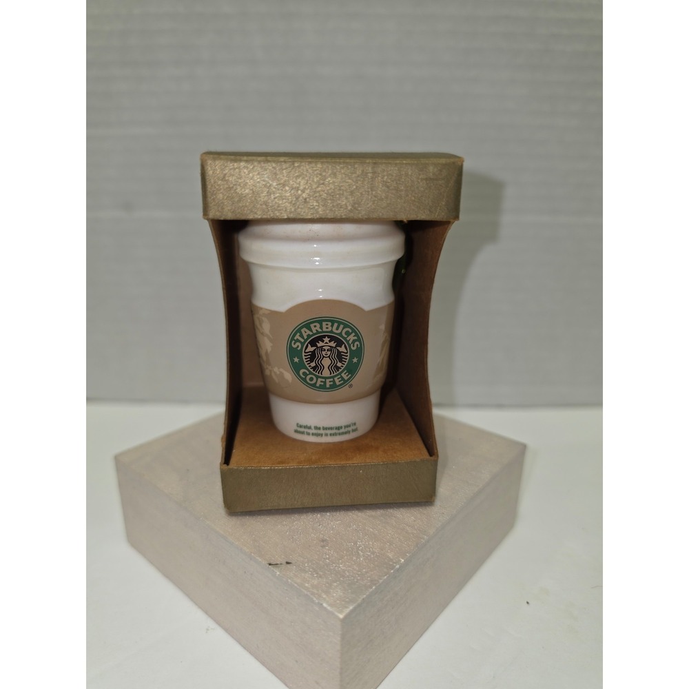 Starbucks 2008 ceramic coffee cup Christmas ornament NOS New